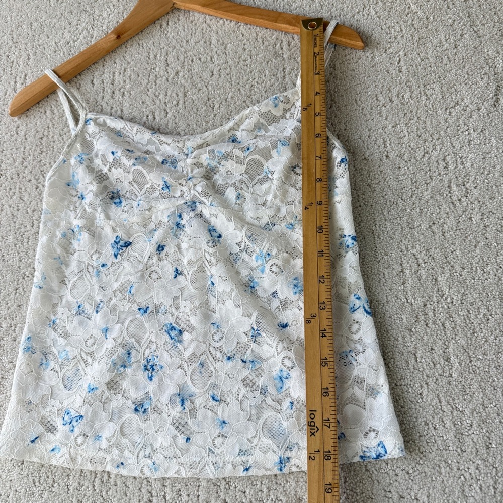 Frankies Bikinis Cassie Tank Flora Shorts Set Womens L White Blue Lace Butterfly - Picture 10 of 13